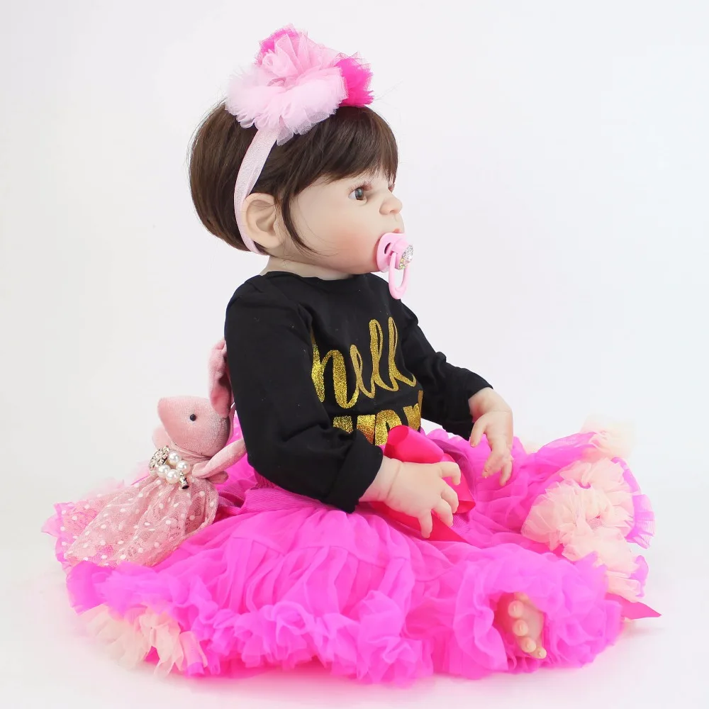 55 см полный силикона Reborn Baby Doll как настоящие девочка бонекас Виниловый фон для