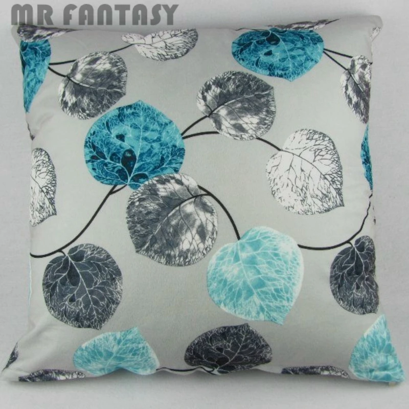 

50cm / 20" Grey Blue Leaves Throw Pillow Case Cushion Cover Square Waist Pillowcase Home Office Sofa Decor Gift PI27