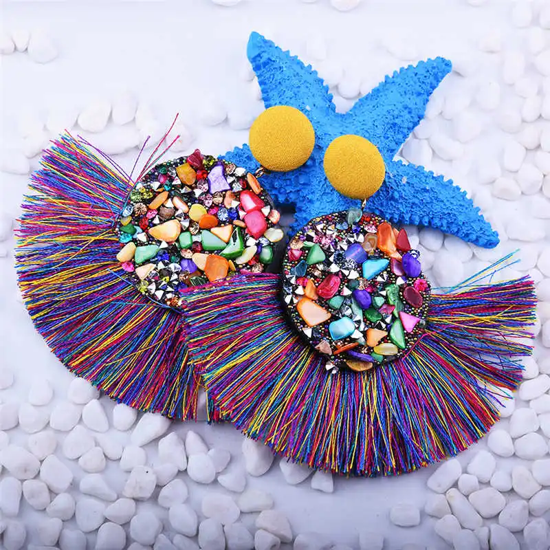 Женские богемные серьги ручной работы с большими эффектами черные красные