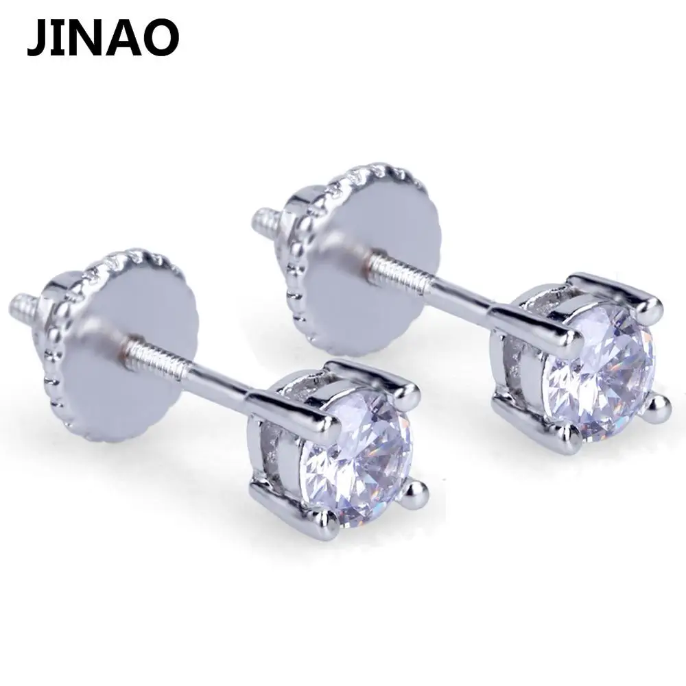 JINAO, серебряное покрытие, микро проложить, 4 мм, Большой кубический циркон, лаборатория, D, серьги-гвоздики с закручивающейся задней частью для мужчин и женщин, ювелирные изделия в стиле хип-хоп - Окраска металла: Silver