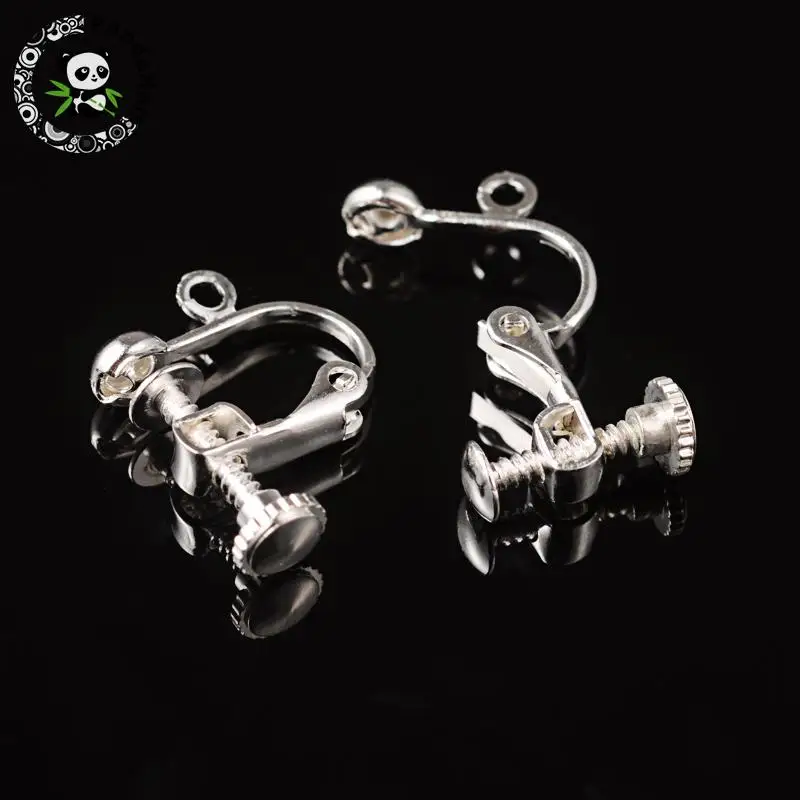 

300pcs Brass Screw Clip Earring Converter, for non-pierced ears, Silver Color, about 13.5mm wide, 17mm long, 5mm thick