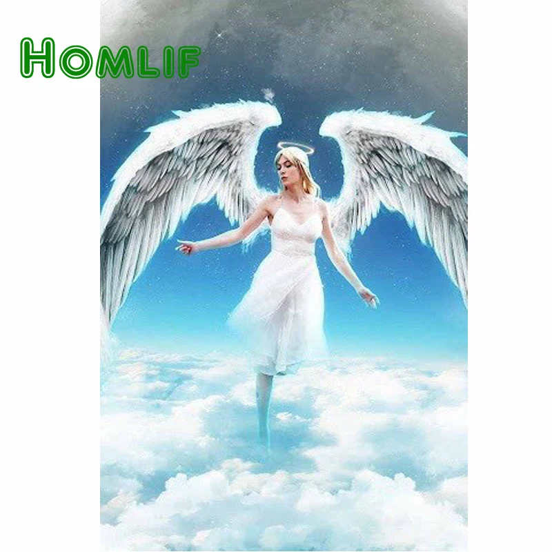 HOMLF рукоделие Diy Алмазная картина вышивка крестиком круглый Ангел небо облако