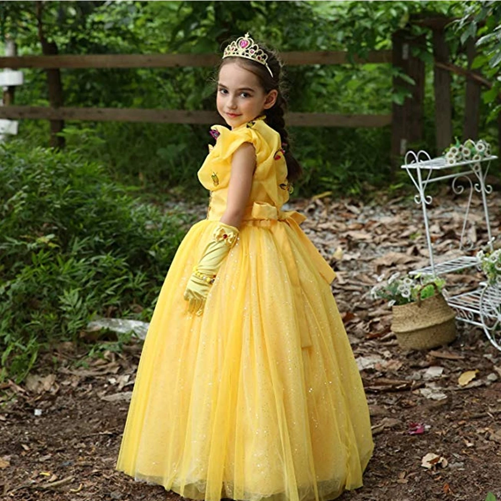 Girls Belle Dress up Fantasy Shoulderless Beauty and Beast Costume Kids Halloween Cosplay Party Ball Gown | Детская одежда и обувь