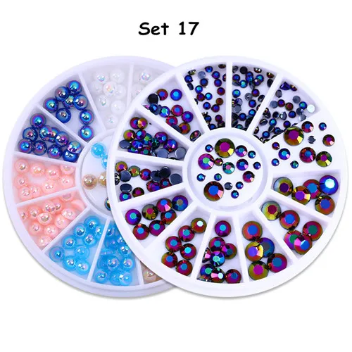 Set 17 2 коробки, Стразы для ногтей, бусинки, заклепки, 3D украшения для ногтей, маникюрный декор, набор для украшения ногтей - Цвет: Set 17