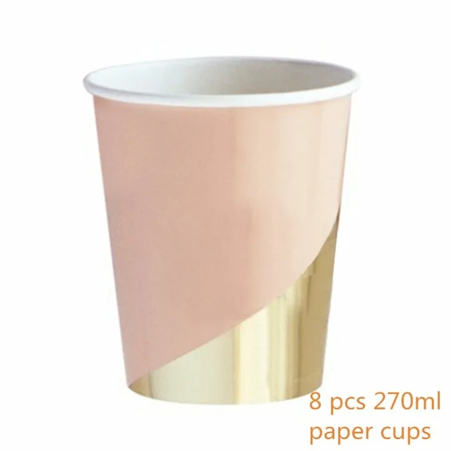 8pcs pink Розовое золото одноразовые наборы посуды полосатая твердая соломенная бумага чашки поднос тарелка детский душ свадьба день рождения Декор поставки - Цвет: 8pcs pink