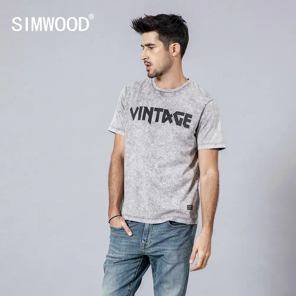 Мужская футболка SIMWOOD Винтажная Футболка с принтом и круглым вырезом лето 2020