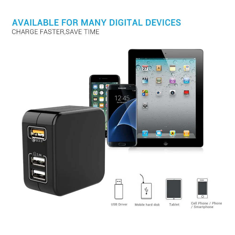Turata Quick Charge 3.0 fast USB Зарядное устройство 3.6-6.5 В 2.4a мобильного телефона Портативный