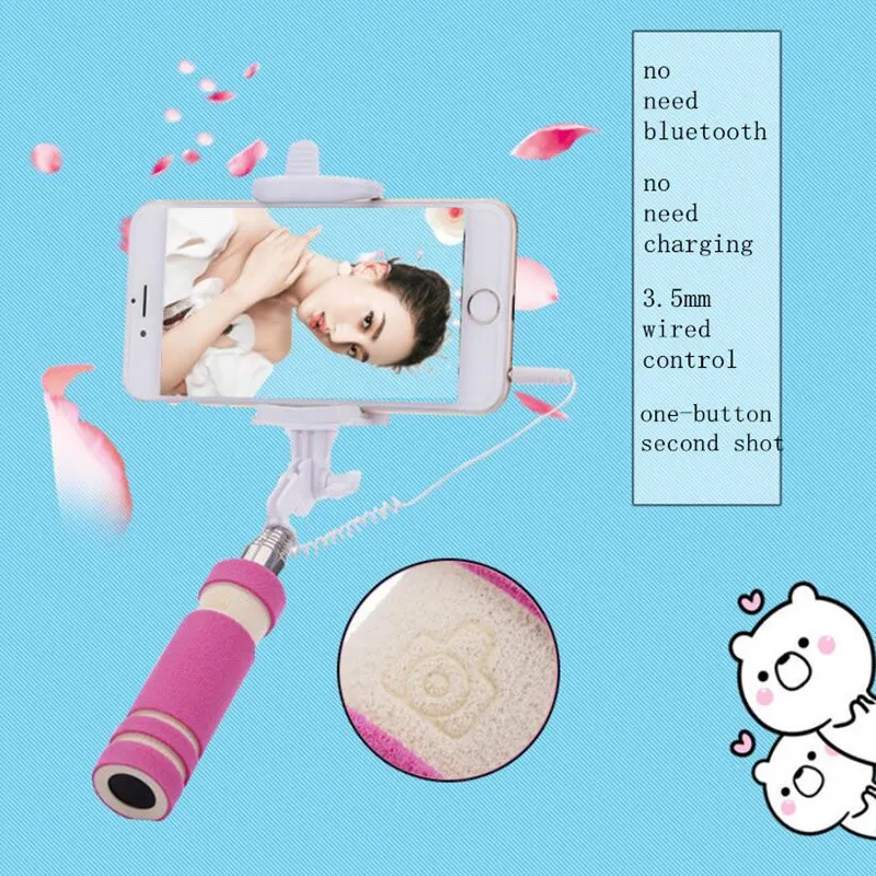 5 цветов Мини Выдвижная Ручной селфи стик проводной пульт дистанционного спуска