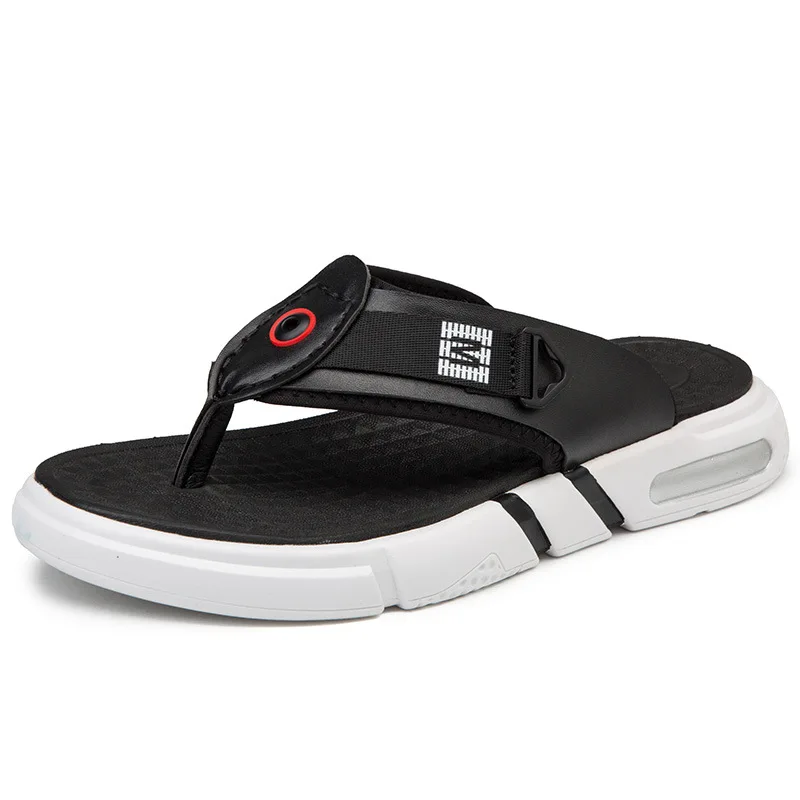 

New Summer Shoes Men Leather Sandals Flip Flops Fashion Men Beach Sandals Casual Man Holiday Shoes Flat Black White A1506