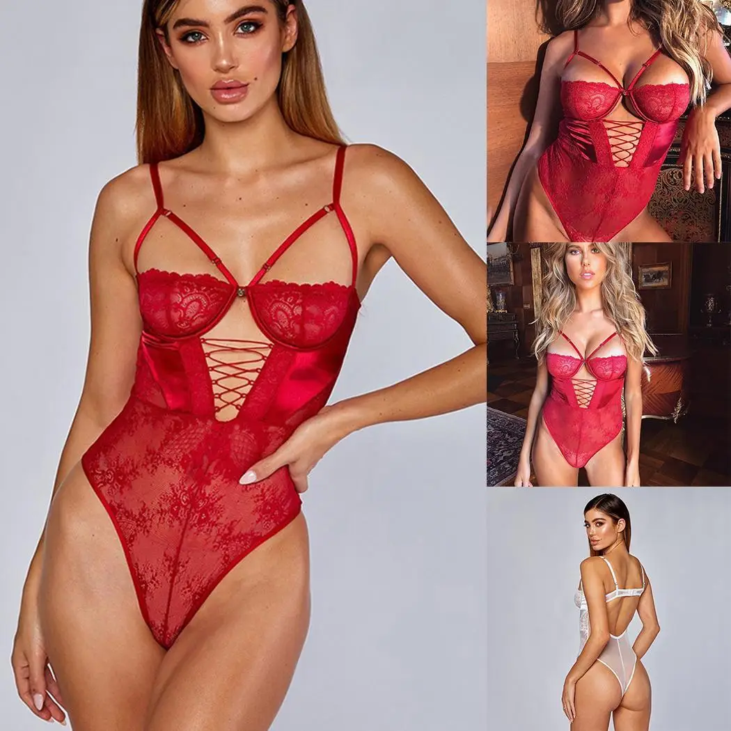 Women Crossing Straps Sleeveless Backless Lace Sexy Bodysuit One-piece Lingerie | Teddies &amp Bodysuits