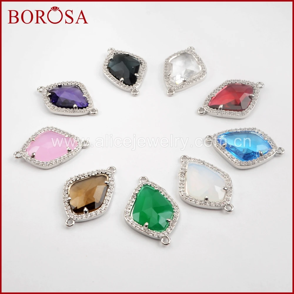 BOROSA Mixed Color 15PCS Drusy Micro Pave CZ Rhinestone Faceted Stone Silver Connector for Pendant Necklace Jewelry WX923 | Украшения и