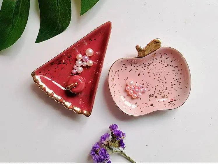 Nordic Ceramic Watermelon Apple Small Jewelry Dish Earrings Necklace Ring Storage Plates Fruit Dessert Display Bowl Decoration