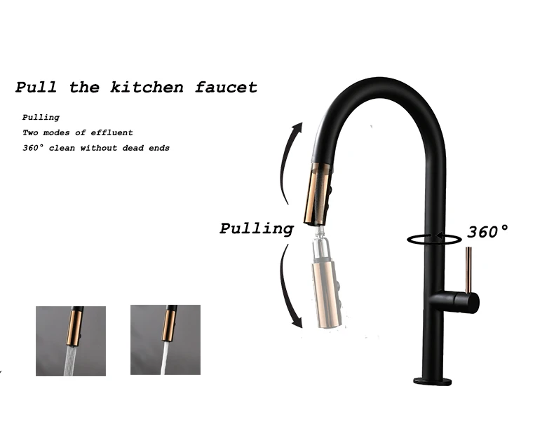 Чистый черный кухонный кран 360 ronating blackend раковина кран холодной и горячей кухни смеситель почерневший датчик кухонный смеситель