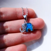 hot selling beautiful blue opal dainty elephant pendant 925 sterling silver necklace for women child gift