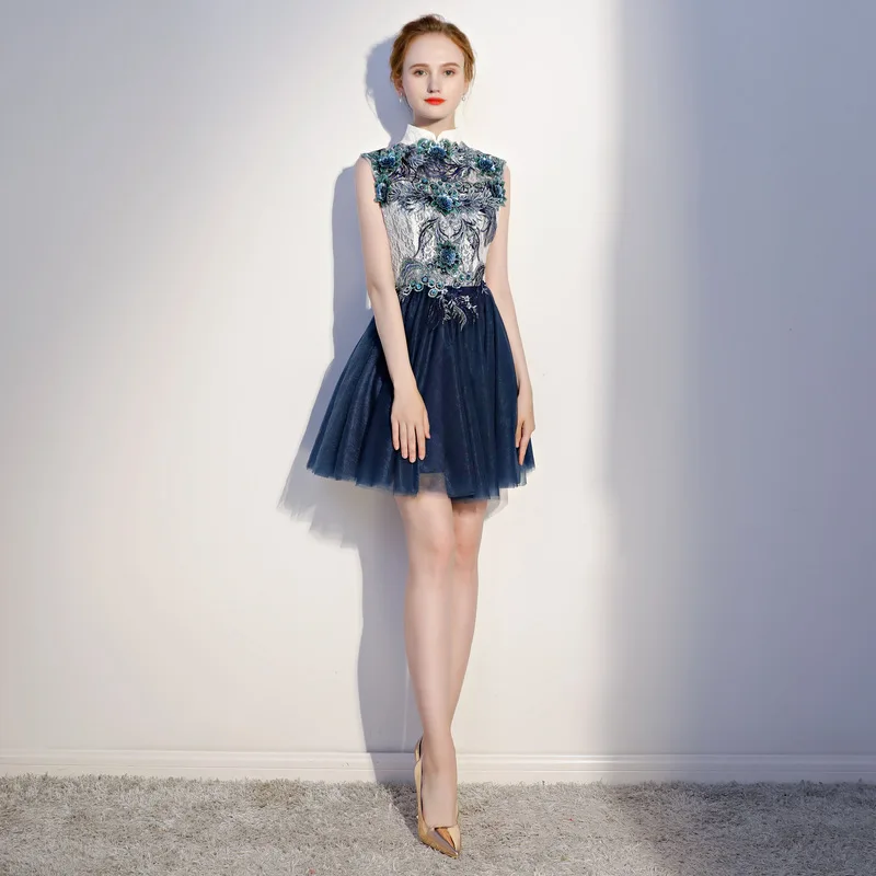 

Элегантное кружевное платье с высокой горловиной и бусинами; Vestidos De Festa; Тюлевое со складками и кристаллами; Вечерние платья трапециевидной ...