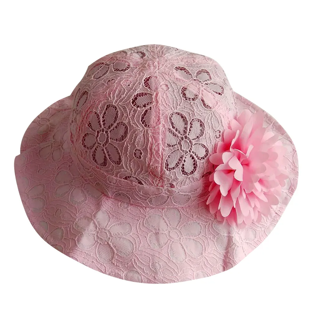 LONSANT Lovely Baby Hat Girls Flower Lace Wide brim hollowed out Princess sunshade Sun Cap Infant Lady pretty Bucket hat 