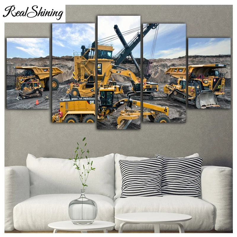 

diamond art 5D DIY Diamond Painting 5 Pieces Heavy Machinery full square/round Diamond Embroidery mosaic 3d icons FS6055