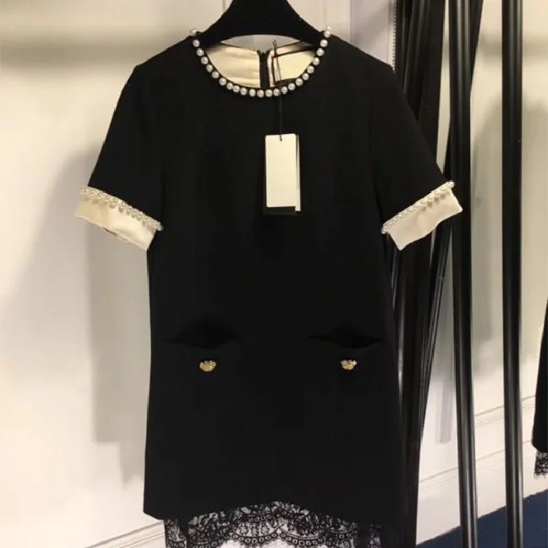 2018 лето-осень Винтаж Черное мини-платье Для женщин взлетно-посадочной полосы