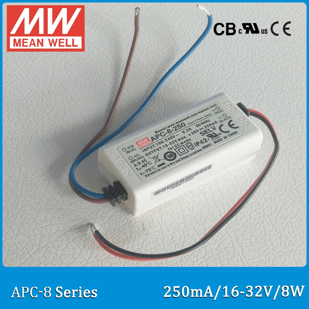 Оригинальный бренд Mean Well представляет APC-8-250 8W 16-32 в пост 250mA светодиодный