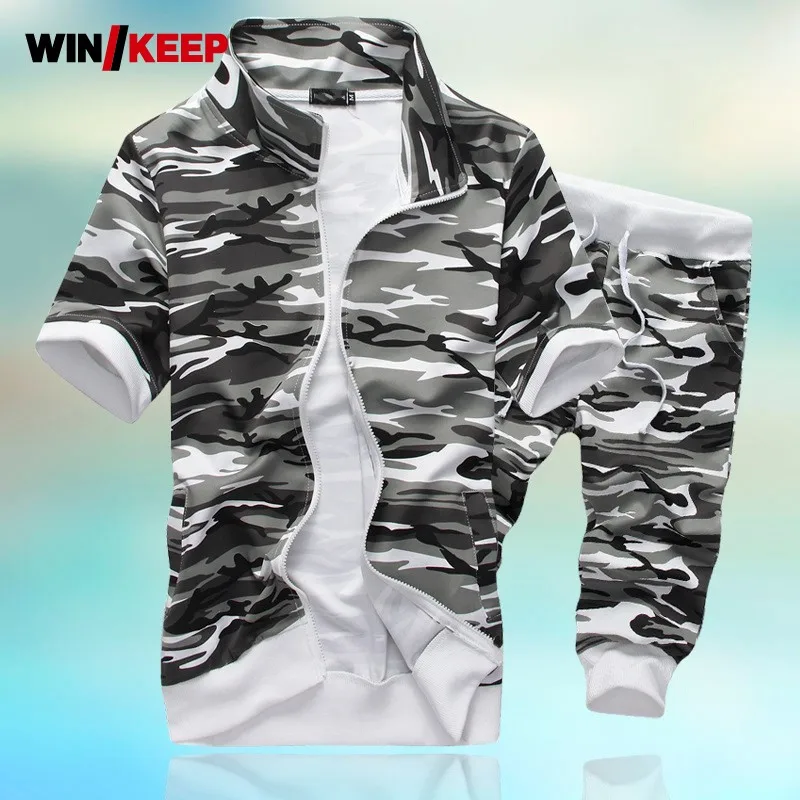 Мужской Камуфляжный тренировочный костюм спортивный на молнии Джоггеры для бега