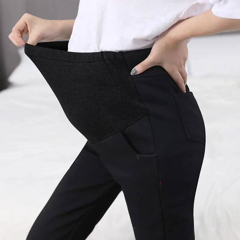 Pregnant Women Pencil Pants Black Plus Size Stomach Lift Pregnancy Thick Winter Maternity Trousers Casual Clothes | Мать и ребенок