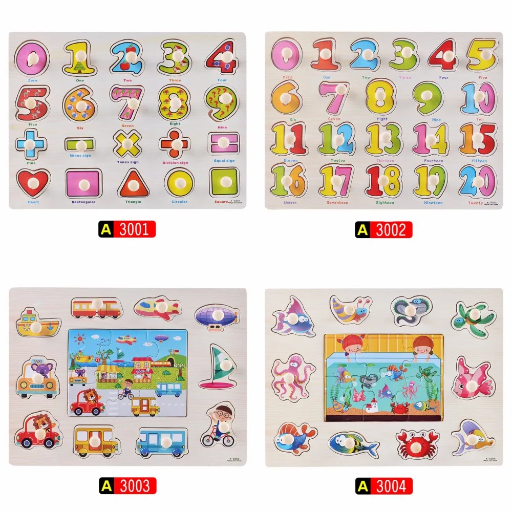 Ручка для захвата деревянная головоломка качественные цифры животные фрукты