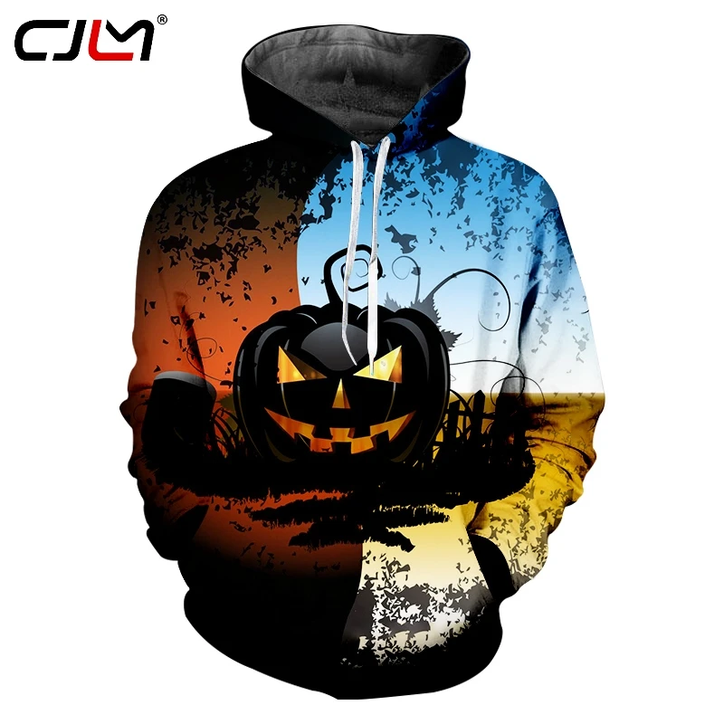 

CJLM Halloween Black Pumpkin Man Pullover Best Selling Fashion Men's Colored Squares Hoodies Casual Brand Clothing
