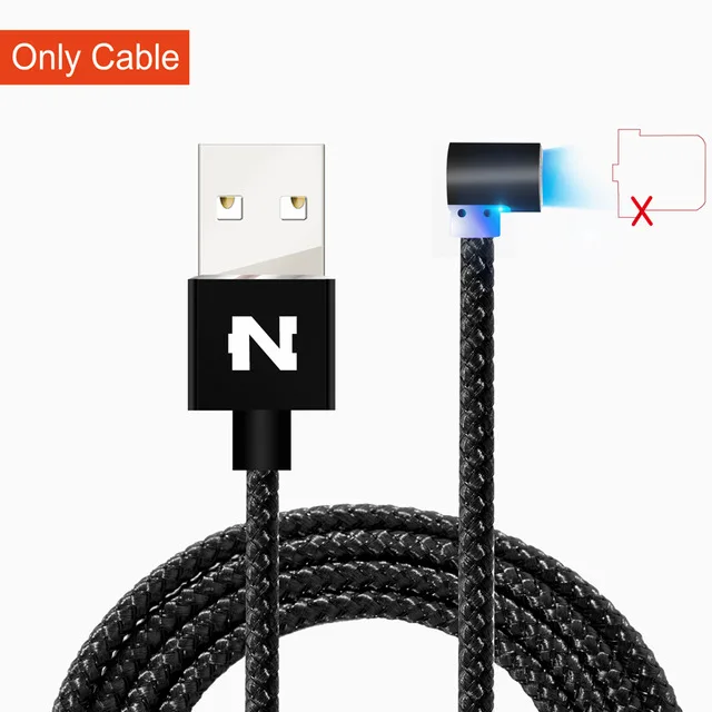 Black Cable No Plug 90 градусов магнит светодиодный светильник кабель для iPhone 6 6s 7 8 Plus X XS MAX XR 5 5SE USB Micro type C Зарядка для samsung S8 S9 зарядное устройство - Цвет: Black Cable No Plug