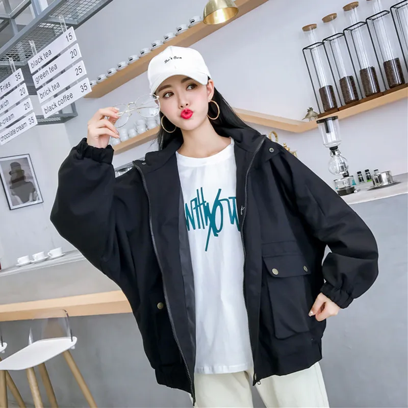 2019 Сезон весна осень Женские пальто куртки с длинным рукавом Свободные Большие