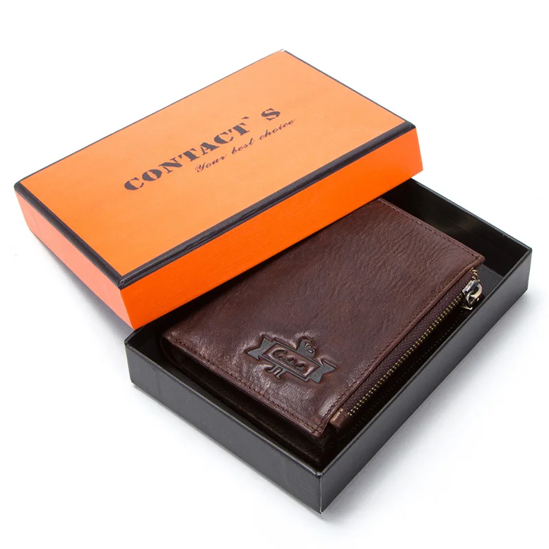 Coffee Box Мужские кошельки из натуральной кожи, мужской кошелек для монет, сумка для денег на молнии, Карманный держатель для карт, стандартный зажим - Цвет: Coffee Box