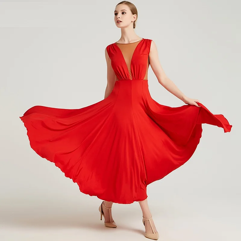 Красно-зеленые стандартные платья для бальных танцев Высококачественная юбка