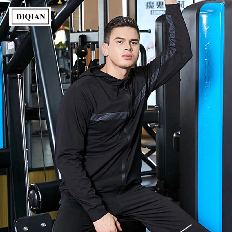 DIQIAN Фитнес спортивная куртка Для мужчин с пальто капюшоном длинными рукавами и