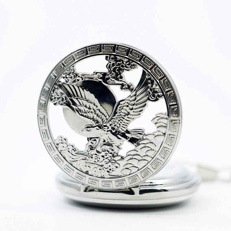 Gentleman Silver Eagle Skull Handmade Mechanical Pocket Watch Vintage Pendant Necklace Bracelet Steampunk Clock Gift