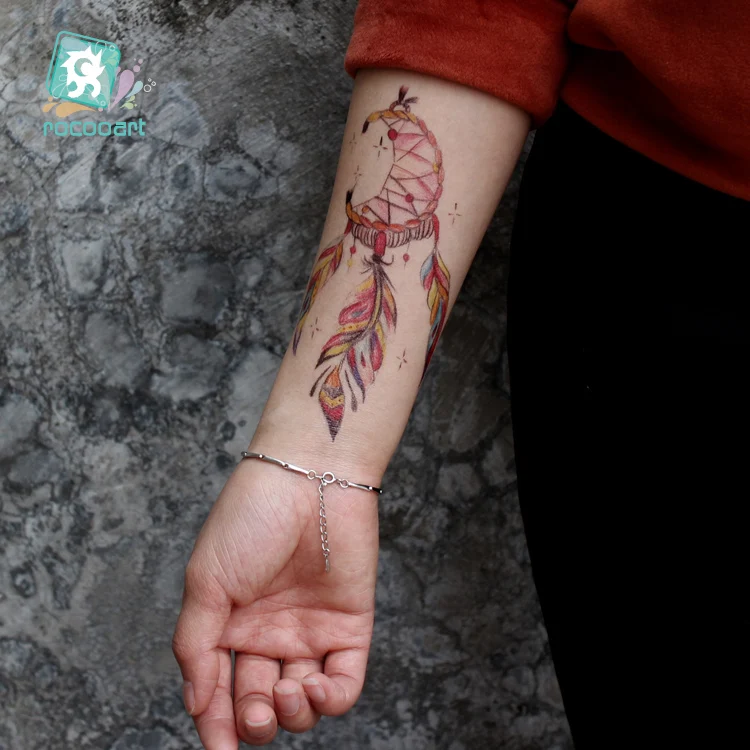 

Watercolor Dream Catcher Temporary Tattoo Women Tribal Tattoo Sticker Black Dreamcatcher Fake Flash Tatoo Girl Body Shoulder
