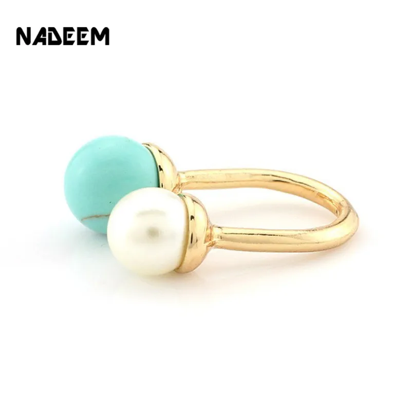 Женское кольцо на палец с имитацией жемчуга Howlite регулируемое золотистое U