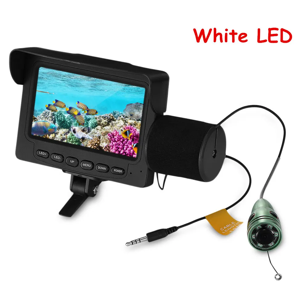 White LED 15 м HD 1000TVL камера для подводной подледной рыбалки, видео эхолот 4," ЖК-монитор, Белый/ИК светодиодный, камера ночного видения, эхолот - Цвет: White LED