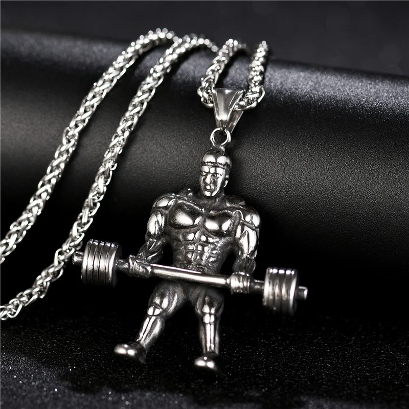 

Stainless Steel Weightlifting Pendant Necklaces Barbell Dumbbell Classic Charm Sporty Style Necklaces Men Fitness Enthusiast