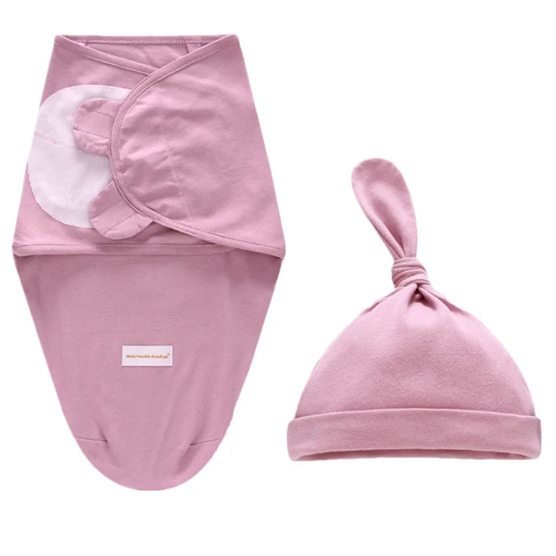 Pink S Одеяло для грудничков из Одеяло+ Кепки новорожденных спальный кокон с Обёрточная бумага для младенцев хлопковые пеленки мешок детское одеяло конверт со спальным мешком постельные принадлежности - Цвет: Pink S