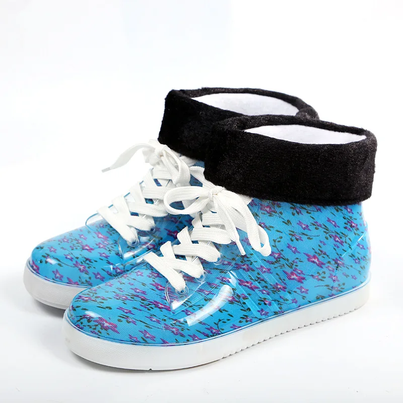 Detachable Lace-Up waterproof ankle Boots Student Non-slip single shoes outdoor women rubber water winter Rain boots | Обувь