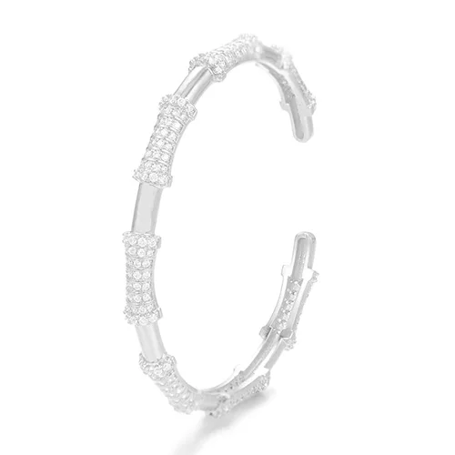 Silver Bangle GODKI бамбуковый узел роскошный сверкающий Полный AAA кубический цирконий геометрический дизайн для женщин браслет и кольцо набор ювелирных изделий - Окраска металла: Silver Bangle
