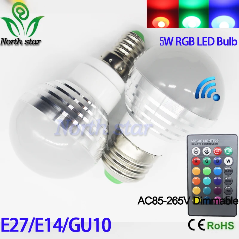 Lowest price E27 E14 GU10 LED RGB Bulb lamp AC110V 220V 5W Spotlight lighting+IR Remote Control 16 colors | Лампы и освещение