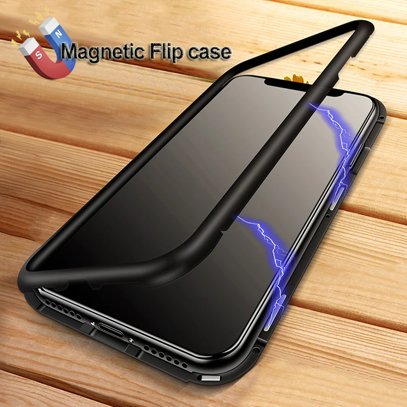 YAGOO Magnetic Adsorption phone case for iphone X 7 plus metal frame cover tempered glass 8 luxury fundas |