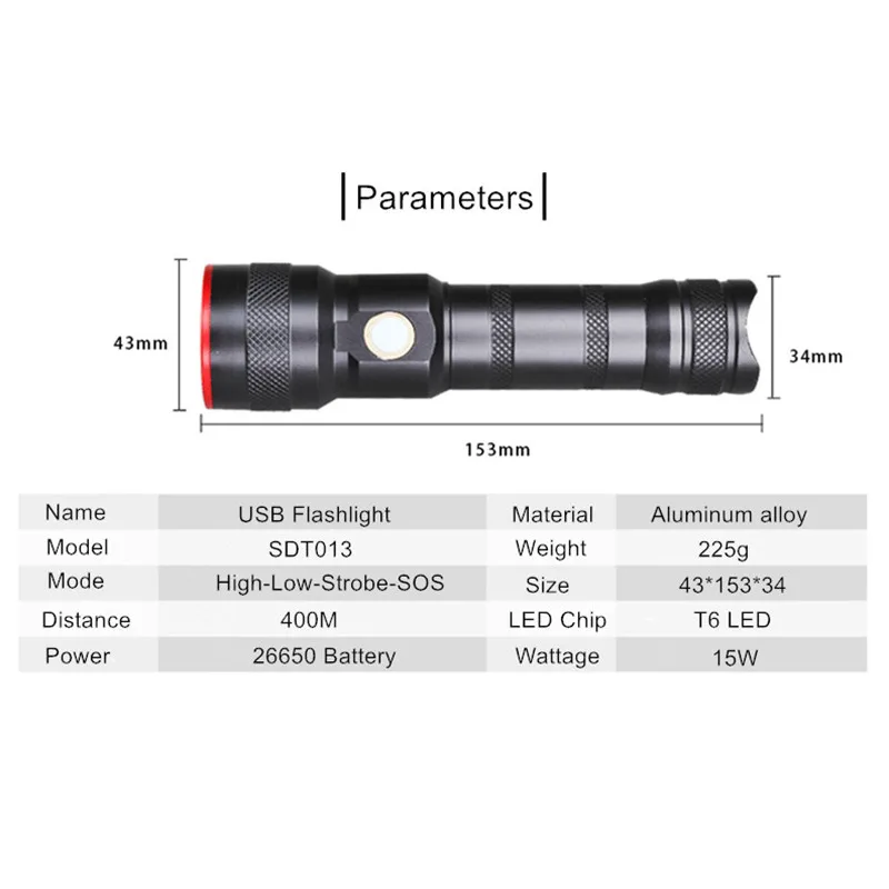 USB порт для зарядки светодиодный фонарик T6 4000LM водонепроницаемый фонарь