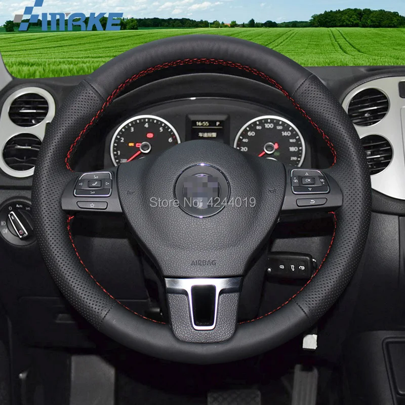 

Чехол для руля Volkswagen Lavida 11-14 Magotan, черная кожа, «сделай сам», Ручное шитье, аксессуары для автомобиля