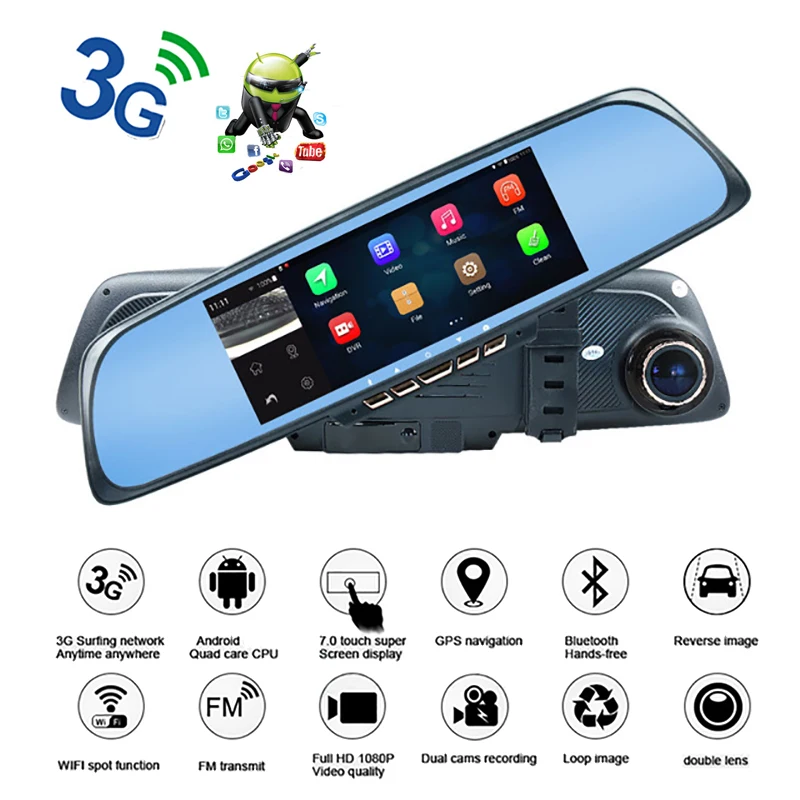 Автомобильный видеорегистратор gps 6 8 &quotAndroid WiFi с датчиком G sensor заднего вида