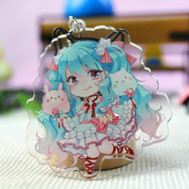 Hatsune Мику акриловый брелок Luo Tianyi аниме подвеска автомобильные аксессуары японский прозрачный брелок игра зеленый лук Брелок