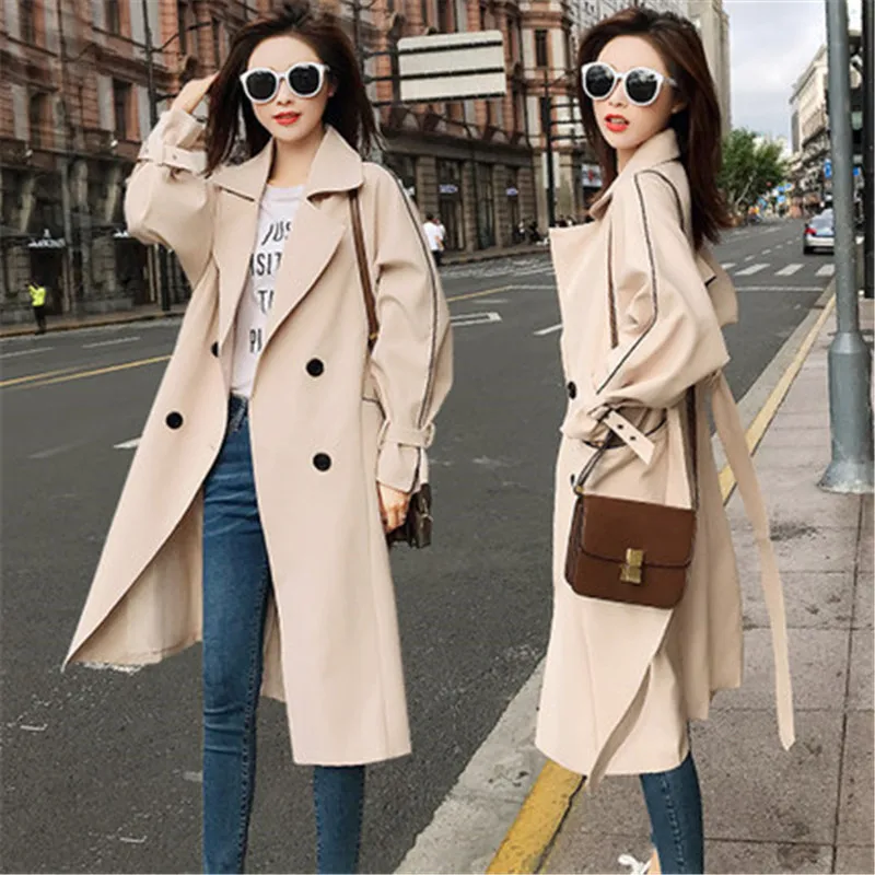 

Новая мода ветровка пальто женский длинный участок корейский 2020 Весна Осень Тренч пальто свободная талия шикарная женская верхняя одежда ...