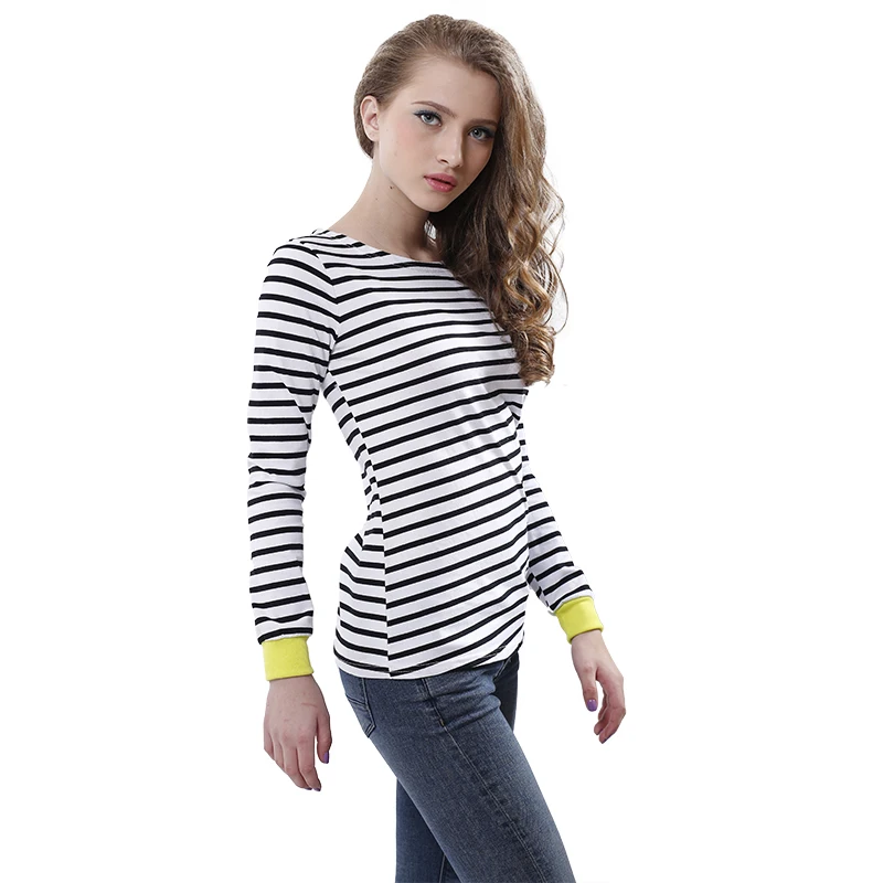 Блузка в полоску Женская Модная Тонкая Повседневная рубашка с длинным рукавом и