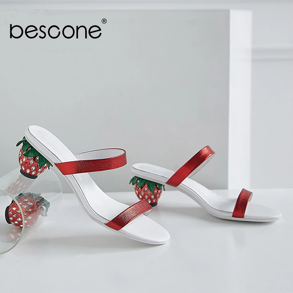BESCONE/Дизайнерские женские тапочки Обувь на каблуке с клубничкой Модная удобная
