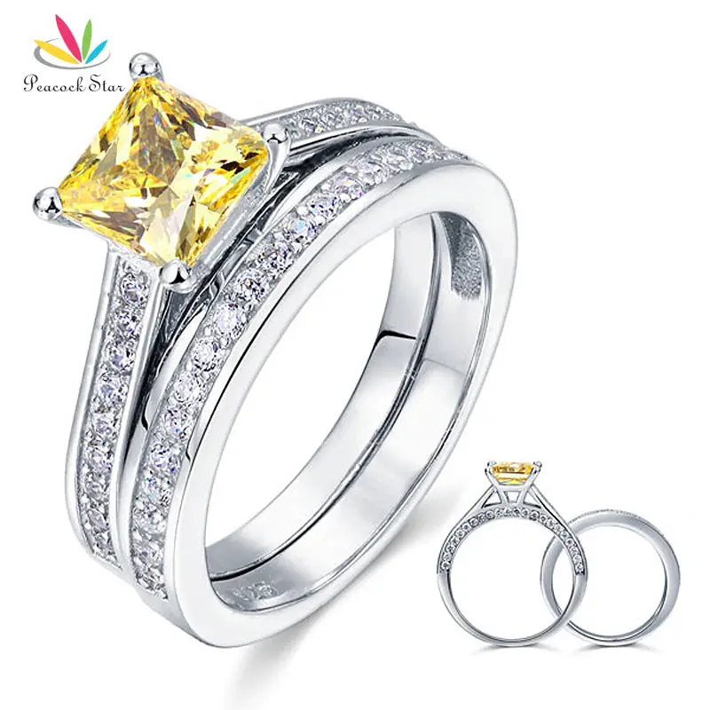 Комплект из кольца и серебра 925 пробы|ring set|wedding ring setprincess cut |